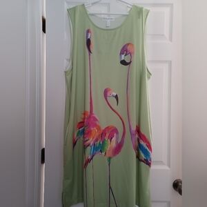 Ellen Negley Womens Size XXXL Colorful Flamingo Print Midi Dress
